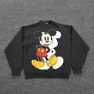 Vintage Mickey Mouse Sweatshirt Mens Medium Black Disney Graphic Pullover 90s